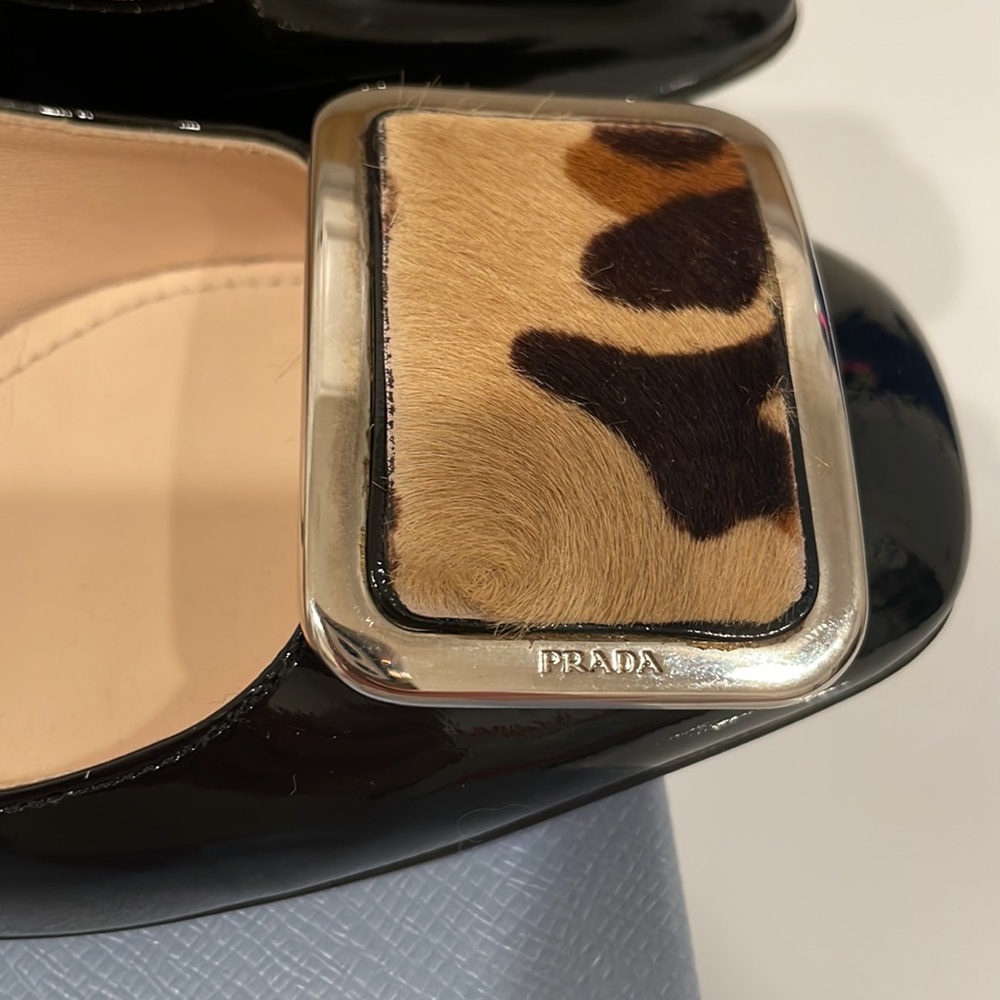 Prada Black Patent Leather & Leopard Calfskin Block Heel - Picture 8 of 13